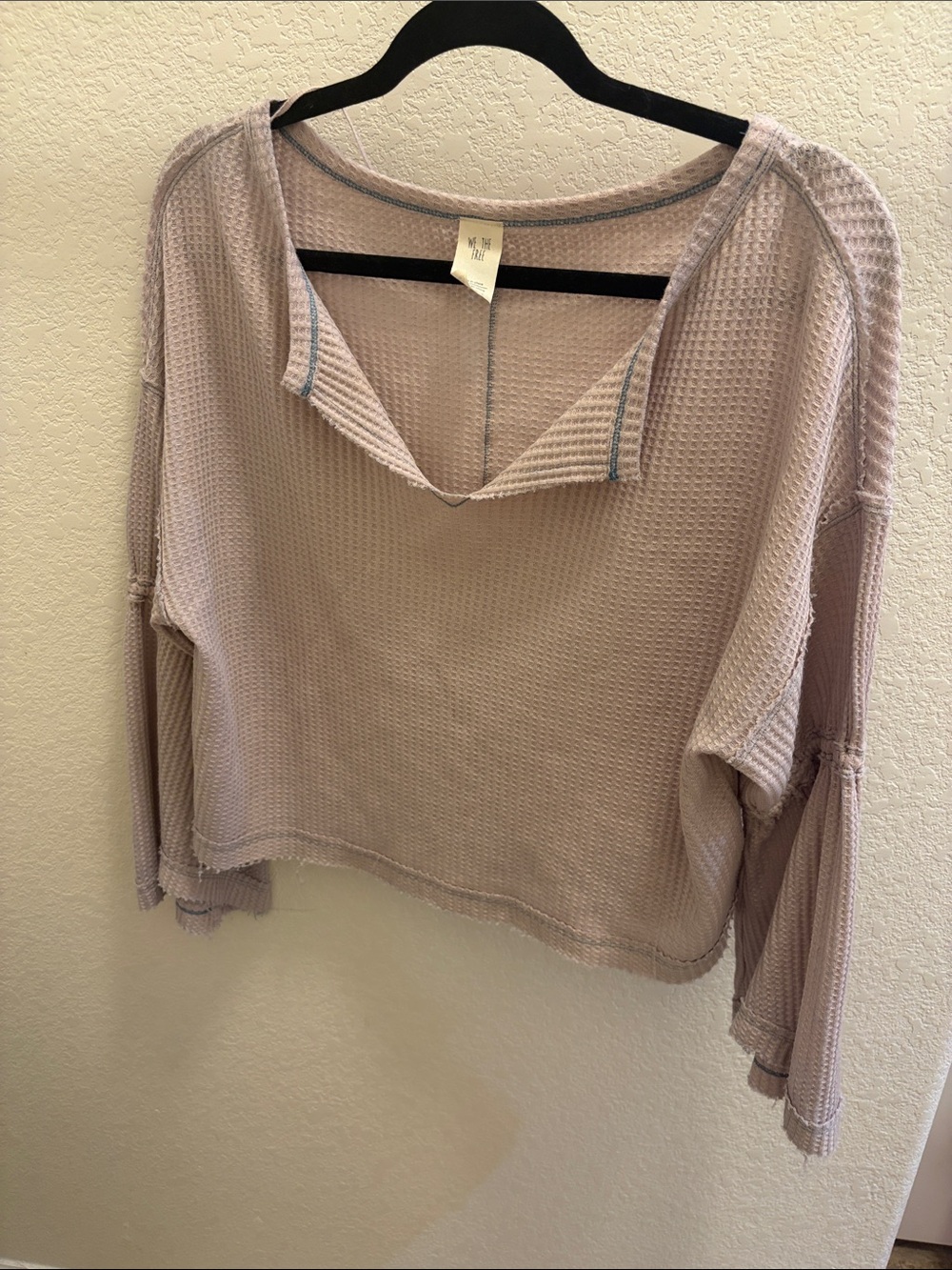 Waffle-Knit V-Neck Top